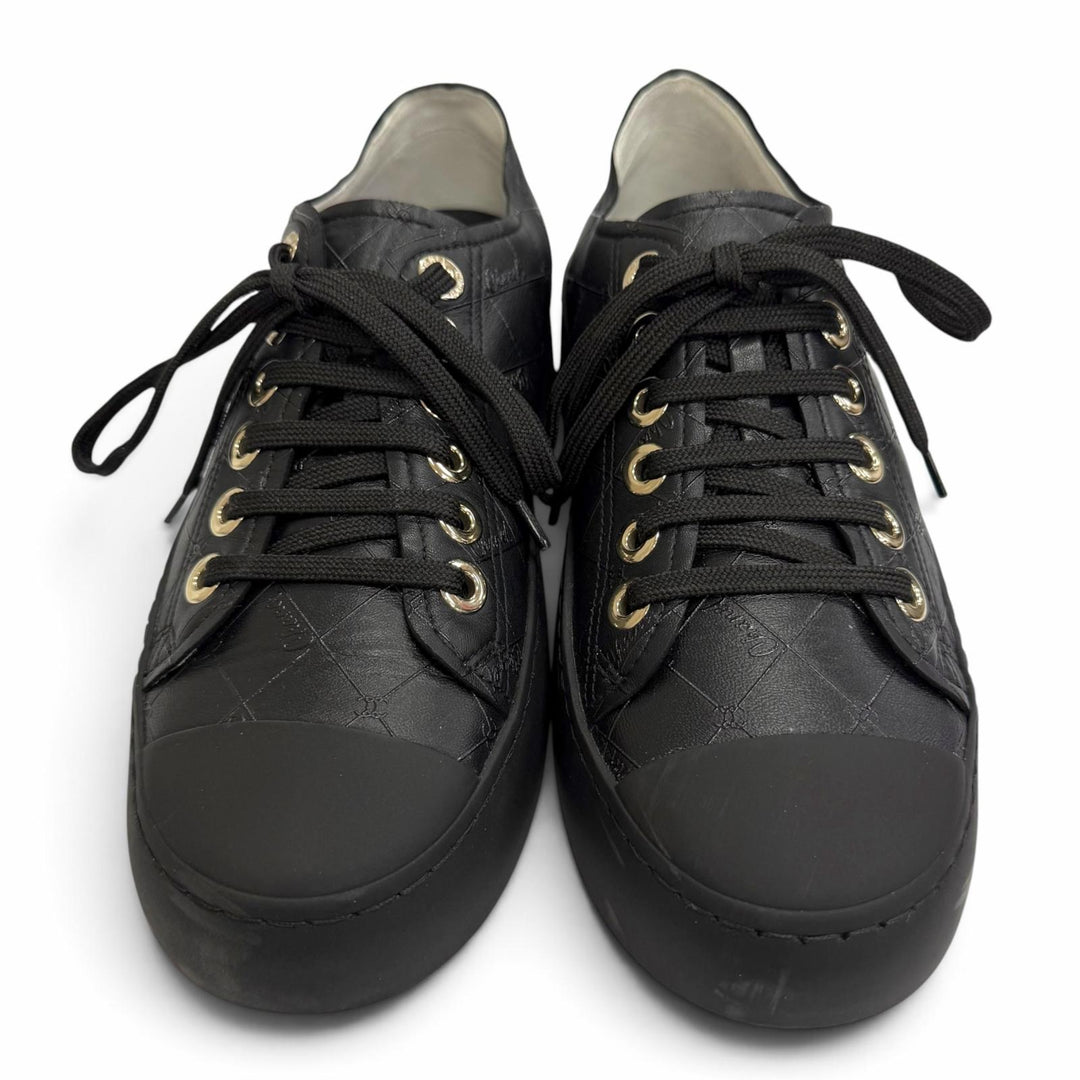 Great CHANEL Lowcutsneakers COCO Mark logo print lace-up black leather 36 G46368