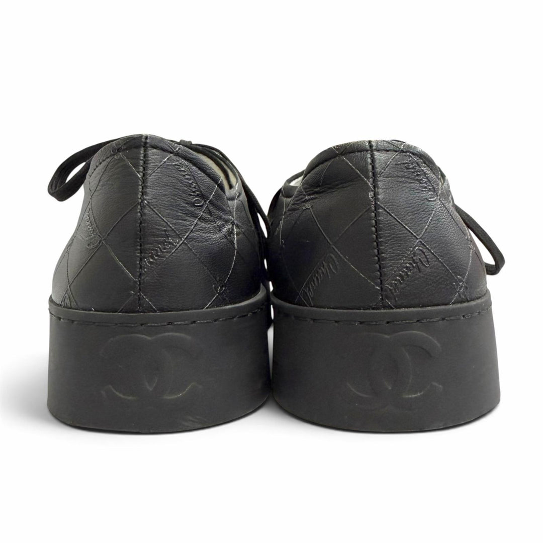 Great CHANEL Lowcutsneakers COCO Mark logo print lace-up black leather 36 G46368