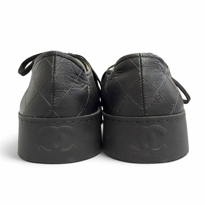Great CHANEL Lowcutsneakers COCO Mark logo print lace-up black leather 36 G46368
