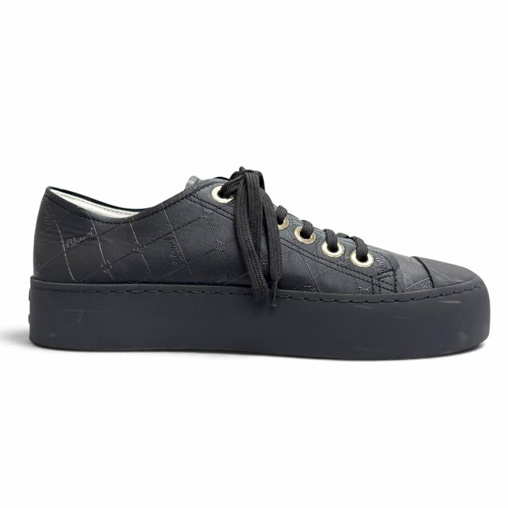 Great CHANEL Lowcutsneakers COCO Mark logo print lace-up black leather 36 G46368