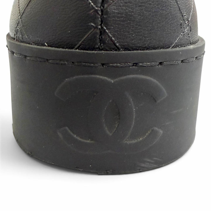 Great CHANEL Lowcutsneakers COCO Mark logo print lace-up black leather 36 G46368