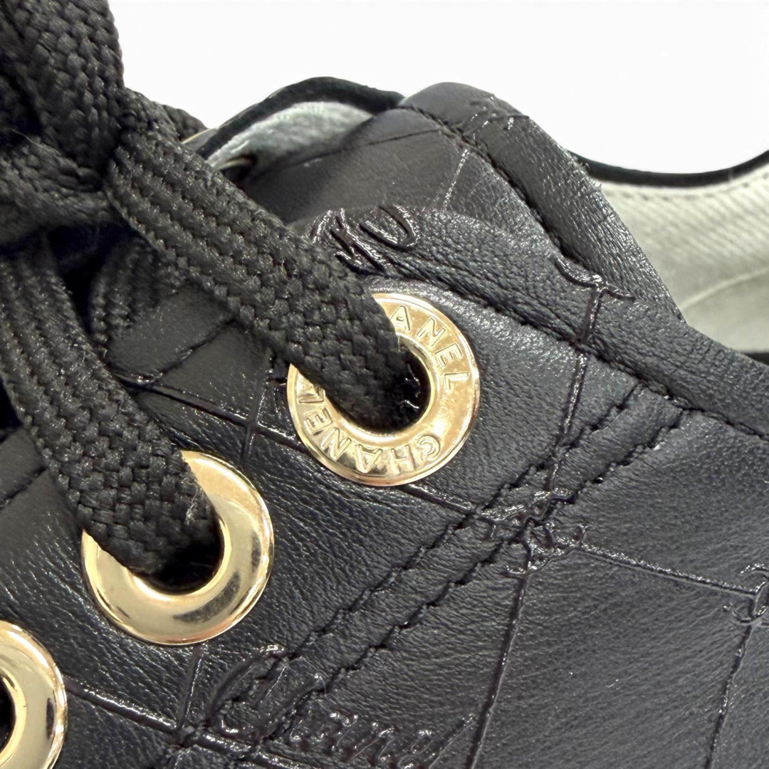 Great CHANEL Lowcutsneakers COCO Mark logo print lace-up black leather 36 G46368