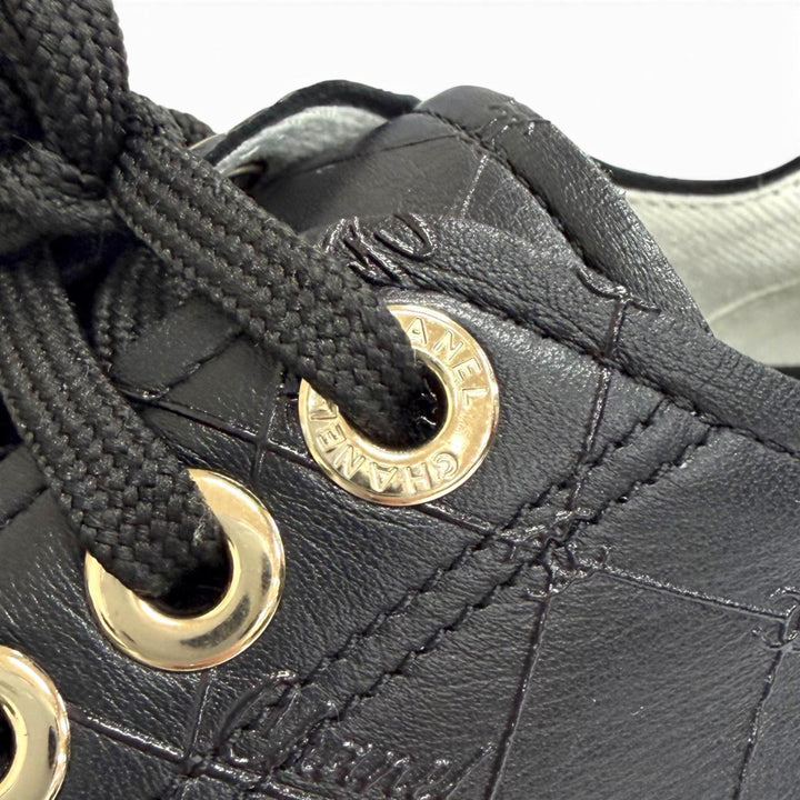 Great CHANEL Lowcutsneakers COCO Mark logo print lace-up black leather 36 G46368