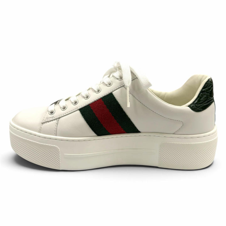 Pristine GUCCI Low cut sneakers Ace Web stripe platform leather white 35 791399