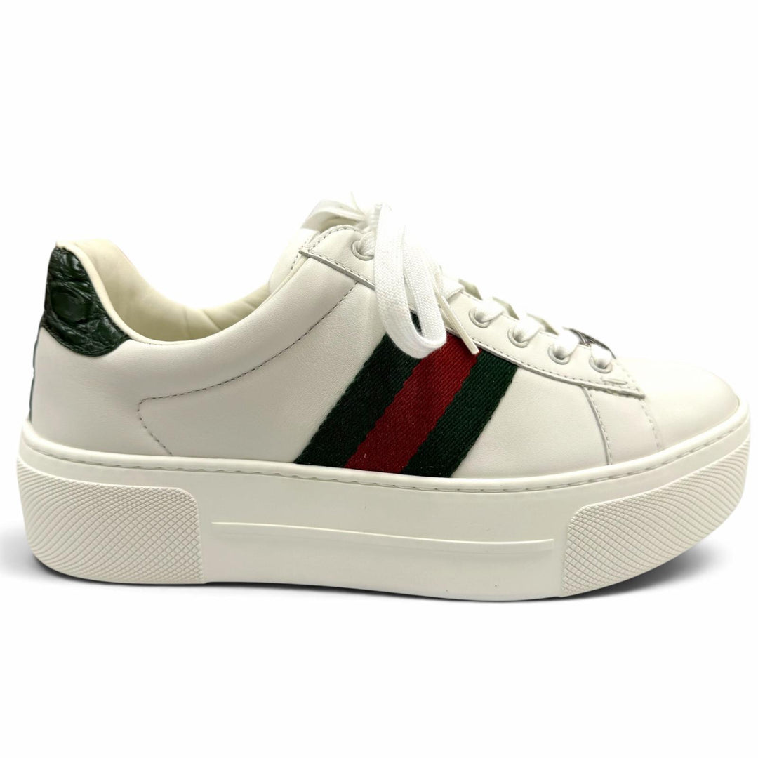 Pristine GUCCI Low cut sneakers Ace Web stripe platform leather white 35 791399