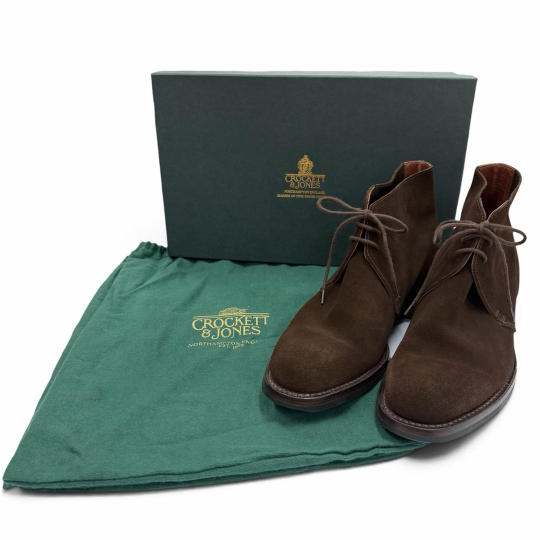 Excellent CROCKETT&JONES boots CHUKKA Dark brown Suede leather mens 6.5