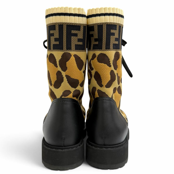 Great FENDI short boots Rococo ZUCCA Leopard Pattern Lace-Up Leather Knit 35