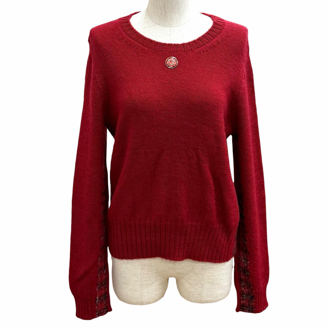 Excellent CHANEL sweater COCO Mark Rhinestone Long Sleeve Red wool 38 P77494K