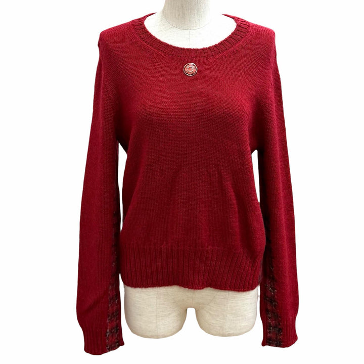 Excellent CHANEL sweater COCO Mark Rhinestone Long Sleeve Red wool 38 P77494K
