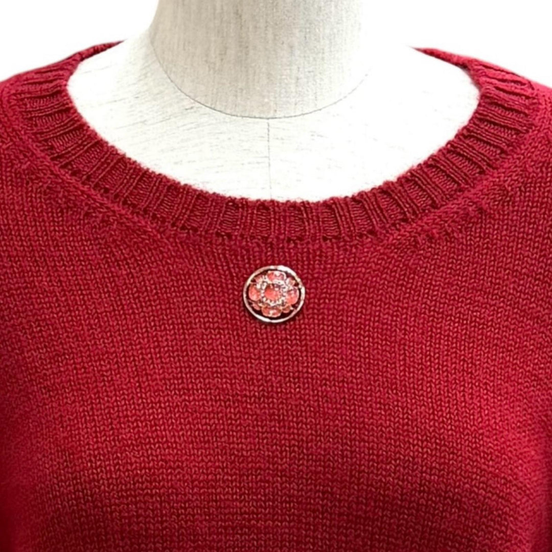 Excellent CHANEL sweater COCO Mark Rhinestone Long Sleeve Red wool 38 P77494K