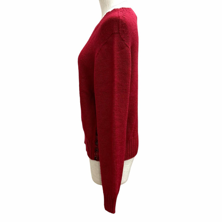 Excellent CHANEL sweater COCO Mark Rhinestone Long Sleeve Red wool 38 P77494K