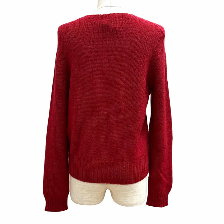Excellent CHANEL sweater COCO Mark Rhinestone Long Sleeve Red wool 38 P77494K