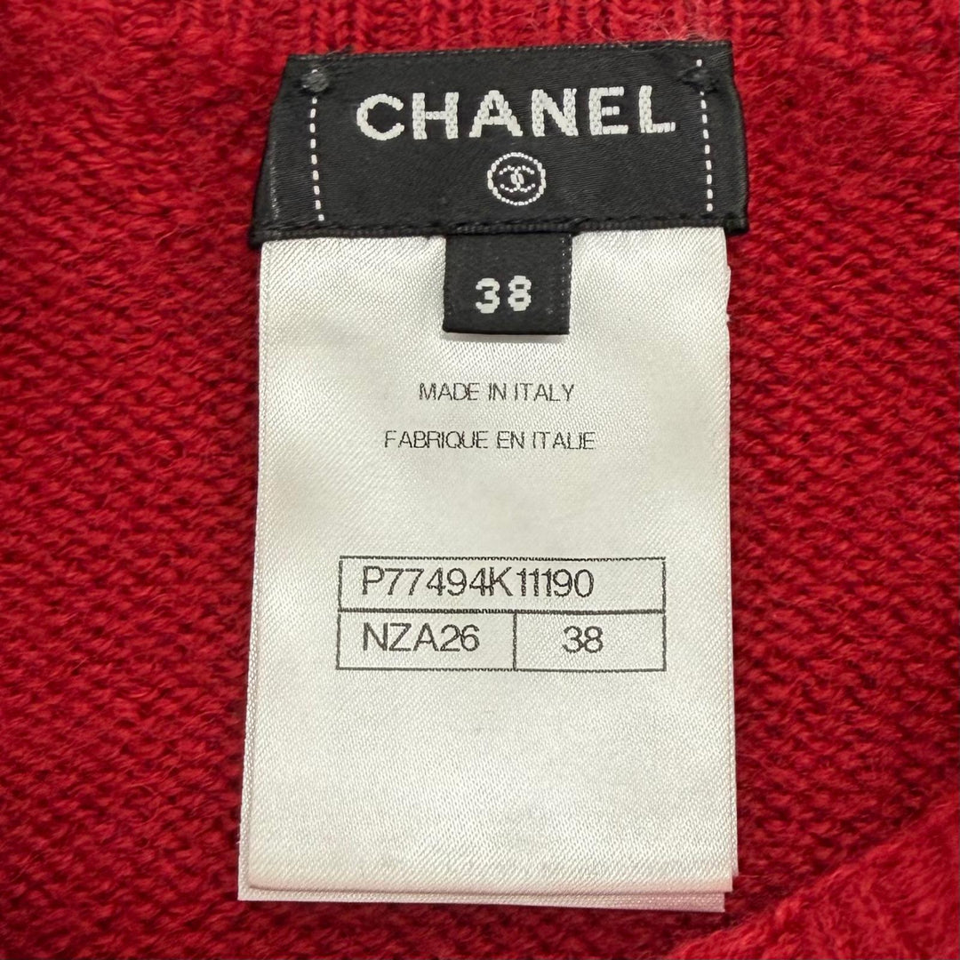 Excellent CHANEL sweater COCO Mark Rhinestone Long Sleeve Red wool 38 P77494K