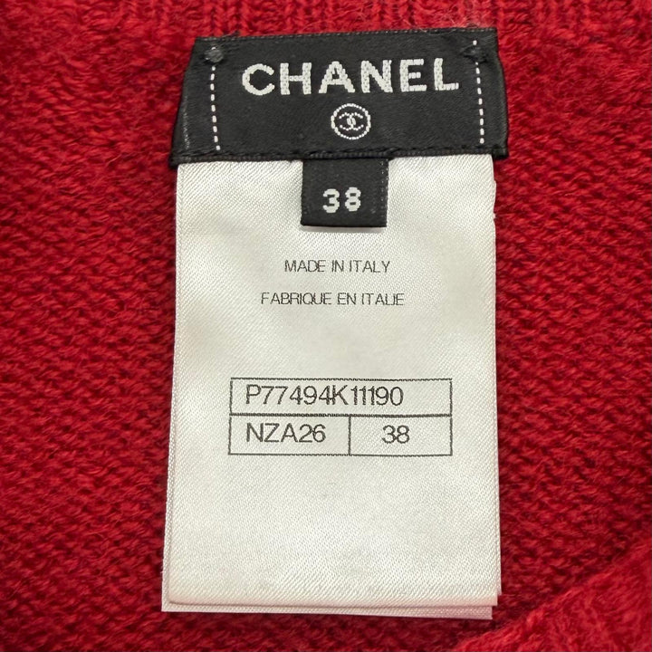Excellent CHANEL sweater COCO Mark Rhinestone Long Sleeve Red wool 38 P77494K