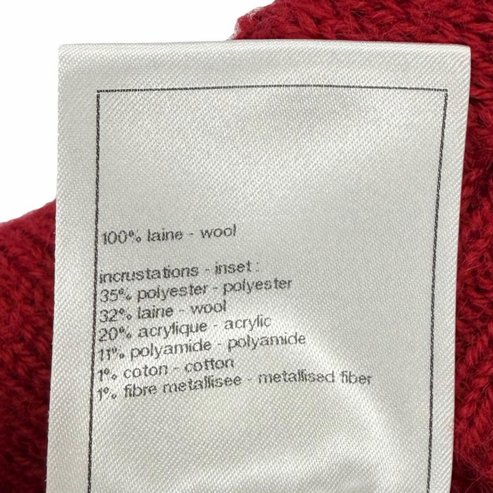 Excellent CHANEL sweater COCO Mark Rhinestone Long Sleeve Red wool 38 P77494K