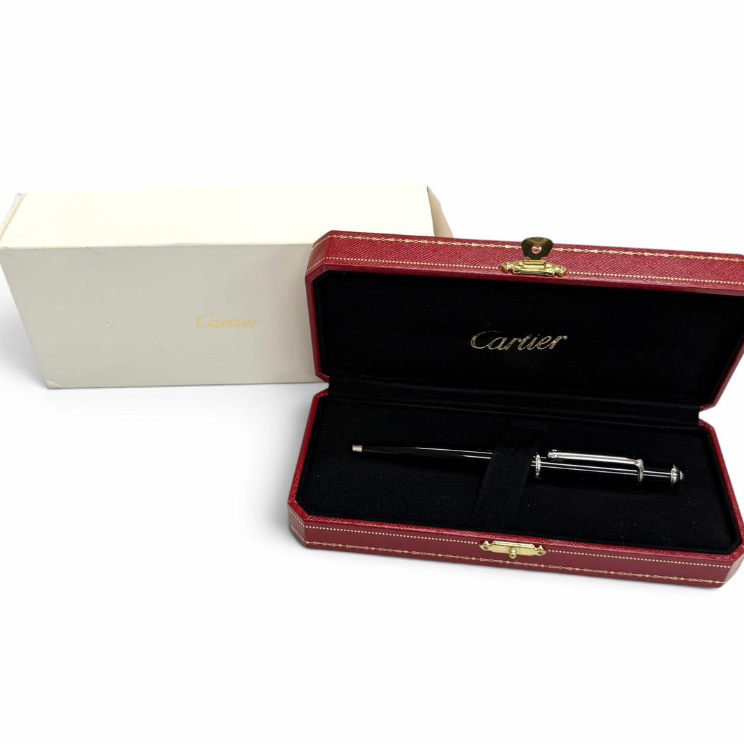 Pristine Cartier Ballpoint pen Diaboro de Cartier black Blue Gemstone