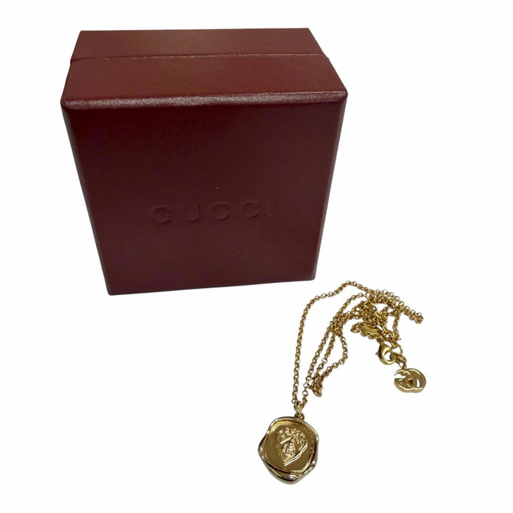 Pristine GUCCI Necklace Crest Pendant gold mens 863810