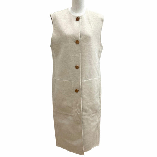 Excellent HERMES Best Wood Cellier Button Long Vest beige cashmere 40 3H0191DB