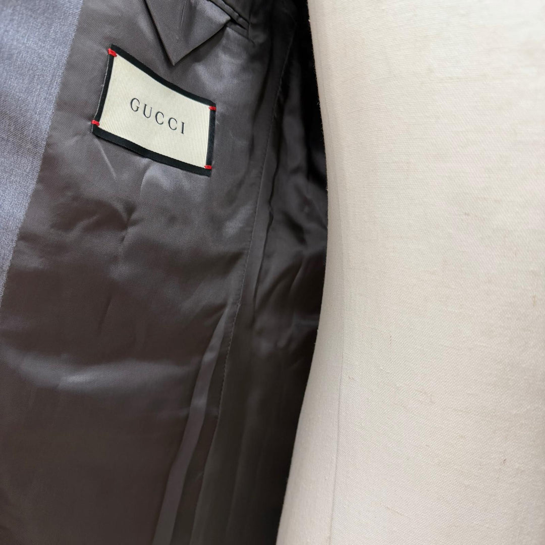 Excellent GUCCI two-piece set Logo button single-breasted suit gray wool 252024