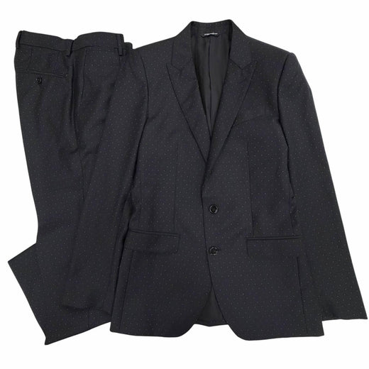 Excellent DOLCE&GABBANA two-piece set Dot Pattern Single Suit black wool mens 44