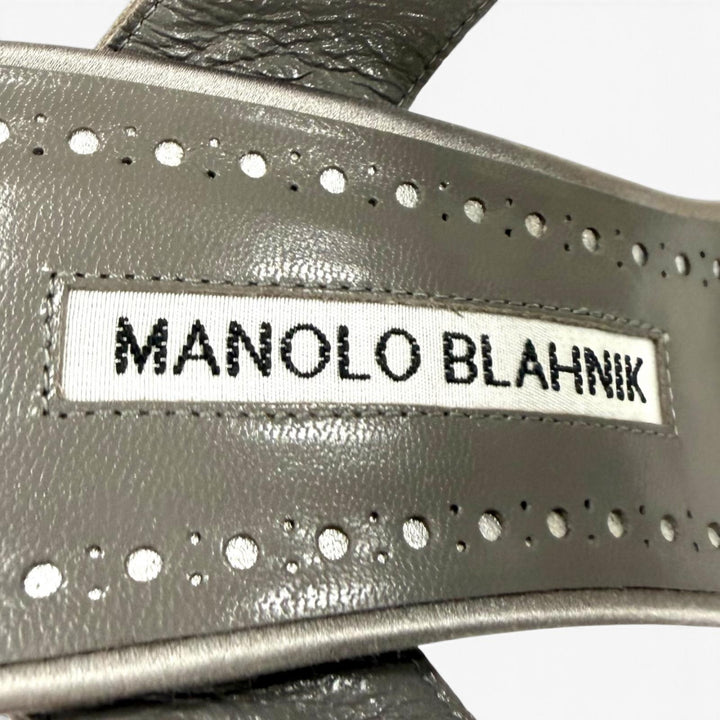 Pristine MANOLO BLAHNIK Sandals Crystal-decorated Satin Stiletto Heels gray 37.5