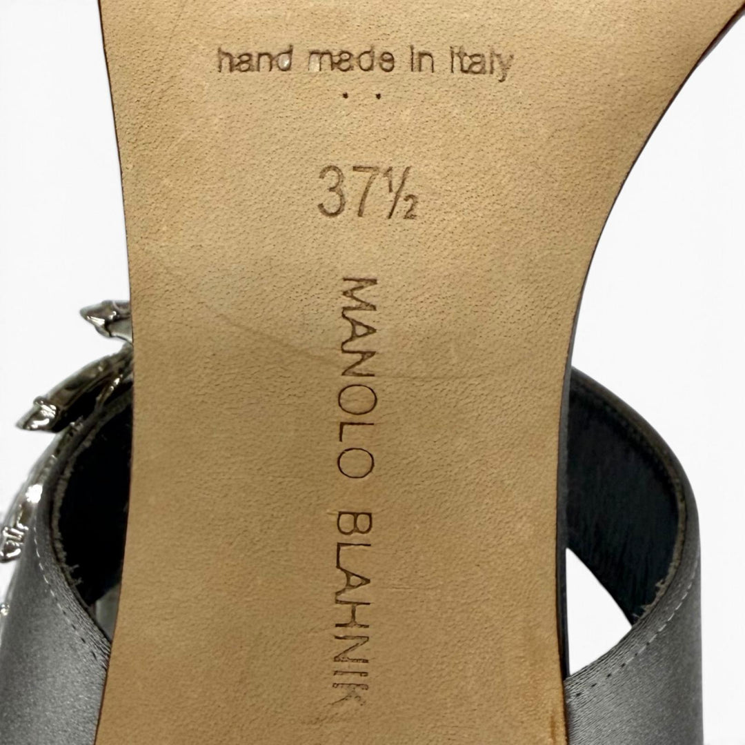 Pristine MANOLO BLAHNIK Sandals Crystal-decorated Satin Stiletto Heels gray 37.5