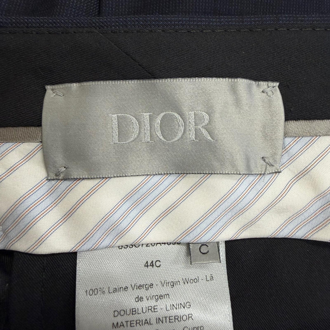 Pristine DIOR slacks Check Pattern Single Trousers Navy wool mens IT 44