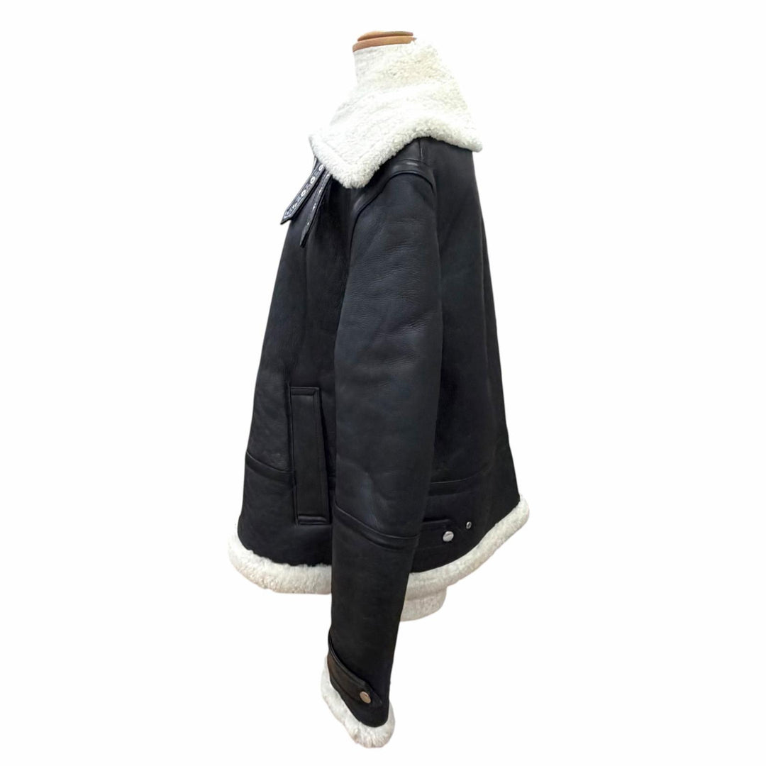 Excellent HELMUT LANG Mouton jacket zip-up bomber jacket black Lamb leather S