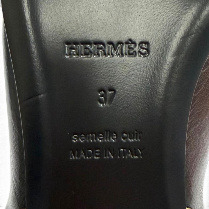 Pristine HERMES Ballet shoes Creo H-buckle square toe leather black leather 37
