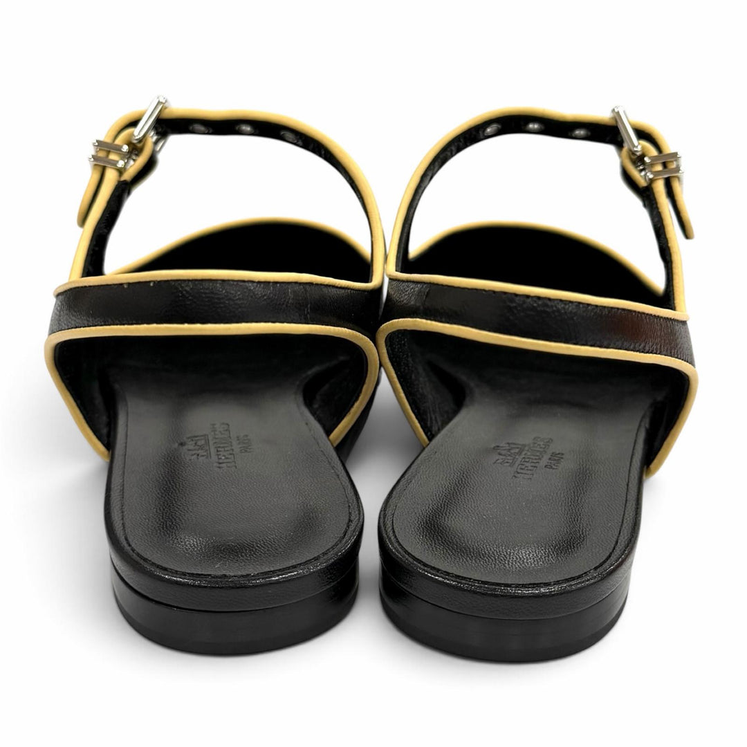 Pristine HERMES Ballet shoes Creo H-buckle square toe leather black leather 37