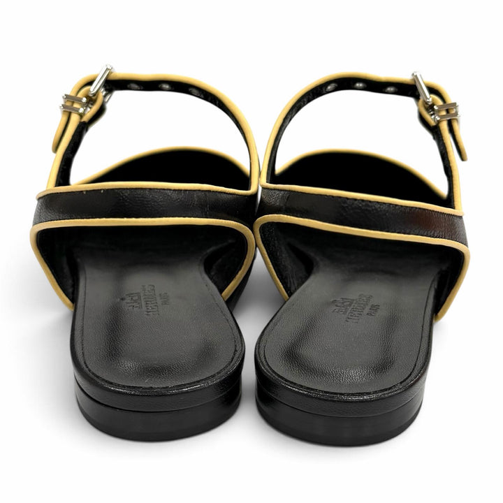Pristine HERMES Ballet shoes Creo H-buckle square toe leather black leather 37