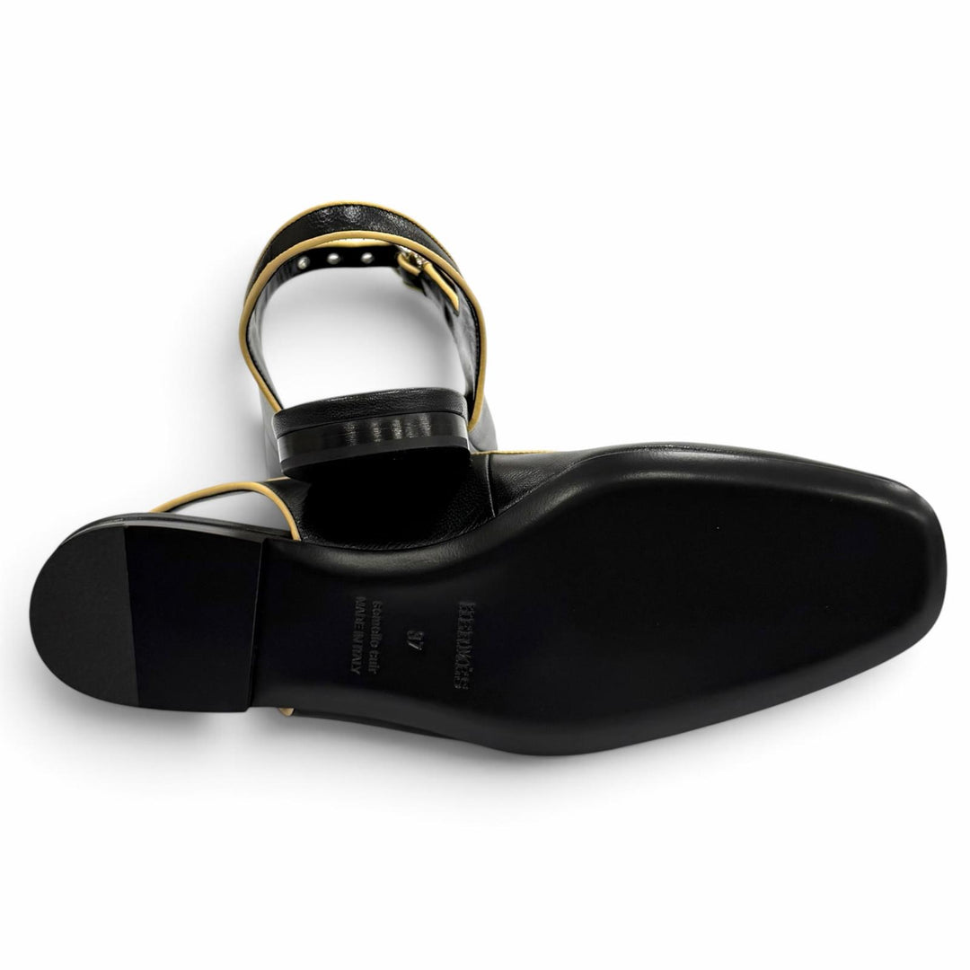 Pristine HERMES Ballet shoes Creo H-buckle square toe leather black leather 37