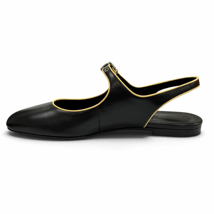 Pristine HERMES Ballet shoes Creo H-buckle square toe leather black leather 37