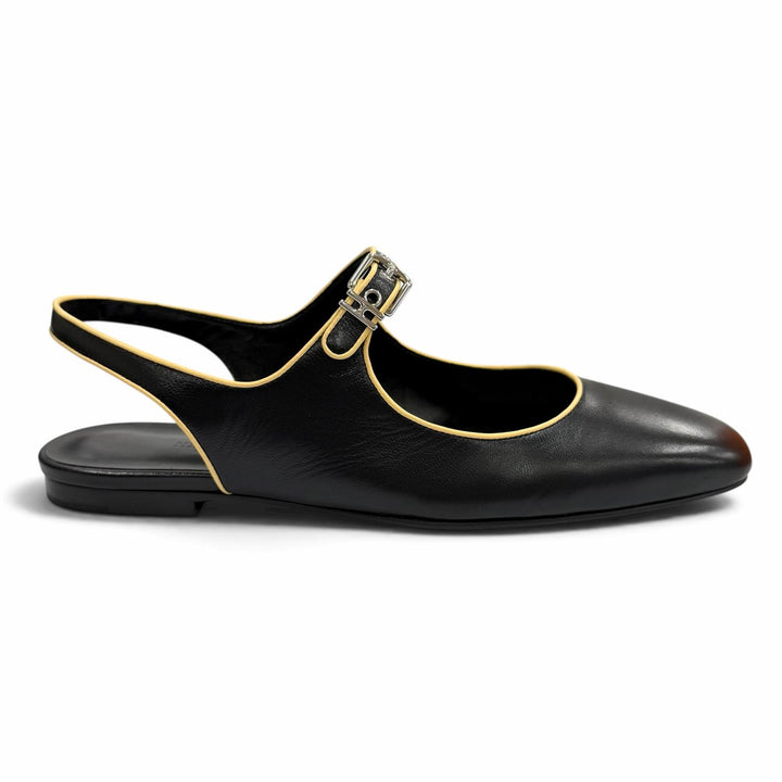 Pristine HERMES Ballet shoes Creo H-buckle square toe leather black leather 37
