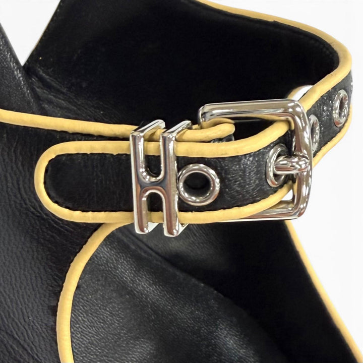 Pristine HERMES Ballet shoes Creo H-buckle square toe leather black leather 37