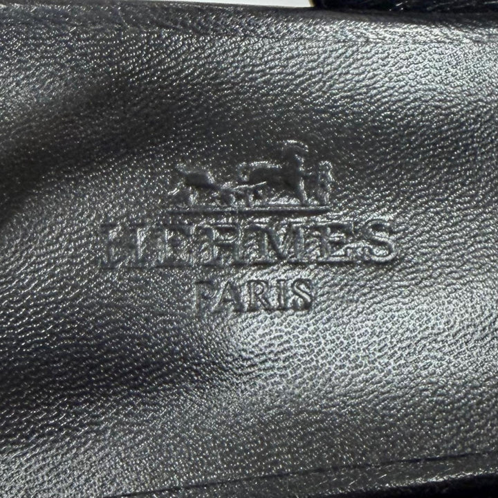 Pristine HERMES Ballet shoes Creo H-buckle square toe leather black leather 37