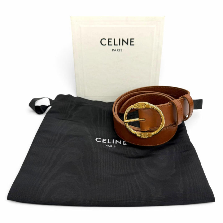 Pristine CELINE Large Twin Triomphe Vintage CalfskinLeather Belt Brown 45BDZ3AJG