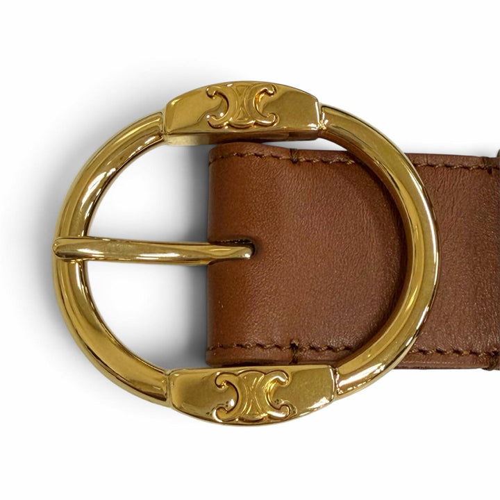 Pristine CELINE Large Twin Triomphe Vintage CalfskinLeather Belt Brown 45BDZ3AJG