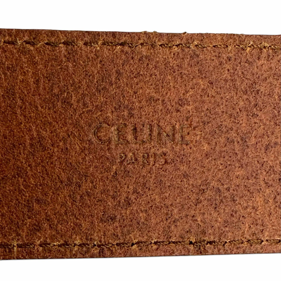 Pristine CELINE Large Twin Triomphe Vintage CalfskinLeather Belt Brown 45BDZ3AJG