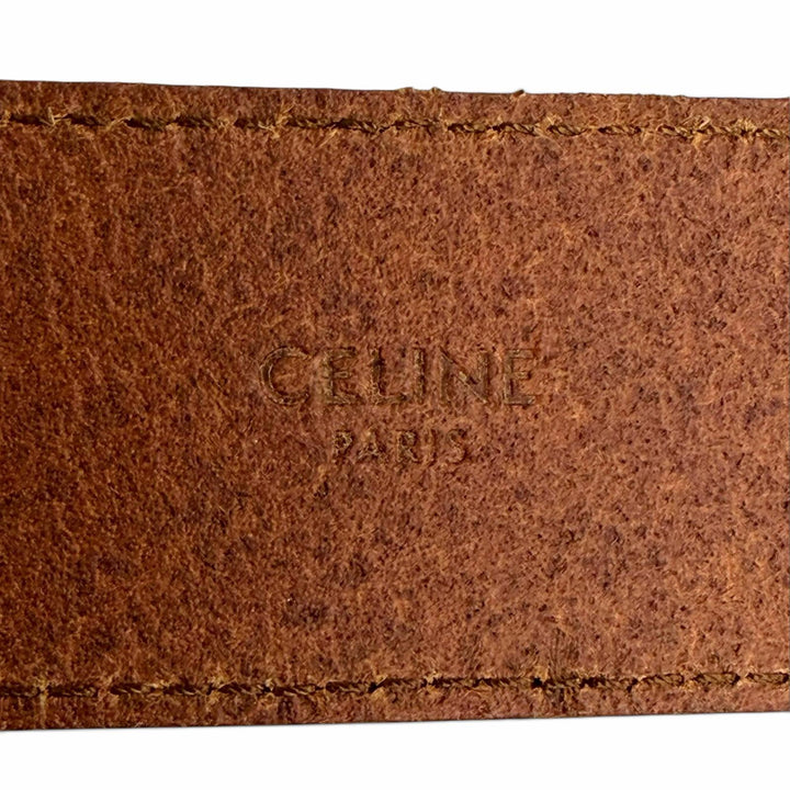 Pristine CELINE Large Twin Triomphe Vintage CalfskinLeather Belt Brown 45BDZ3AJG