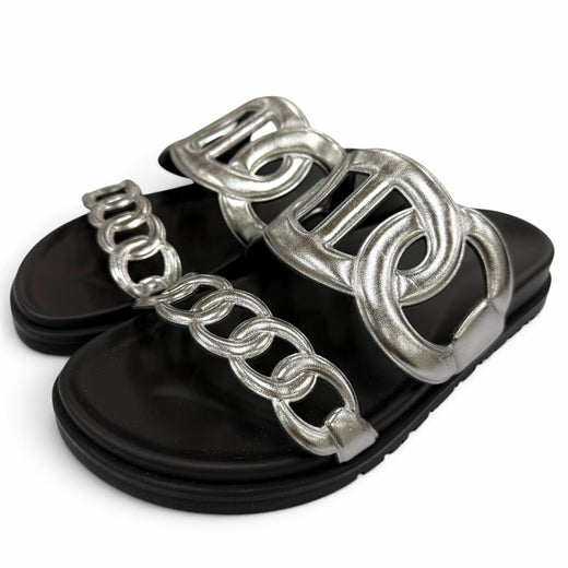 Excellent HERMES Sandals extra Shane Duncle Silver leather Women 36