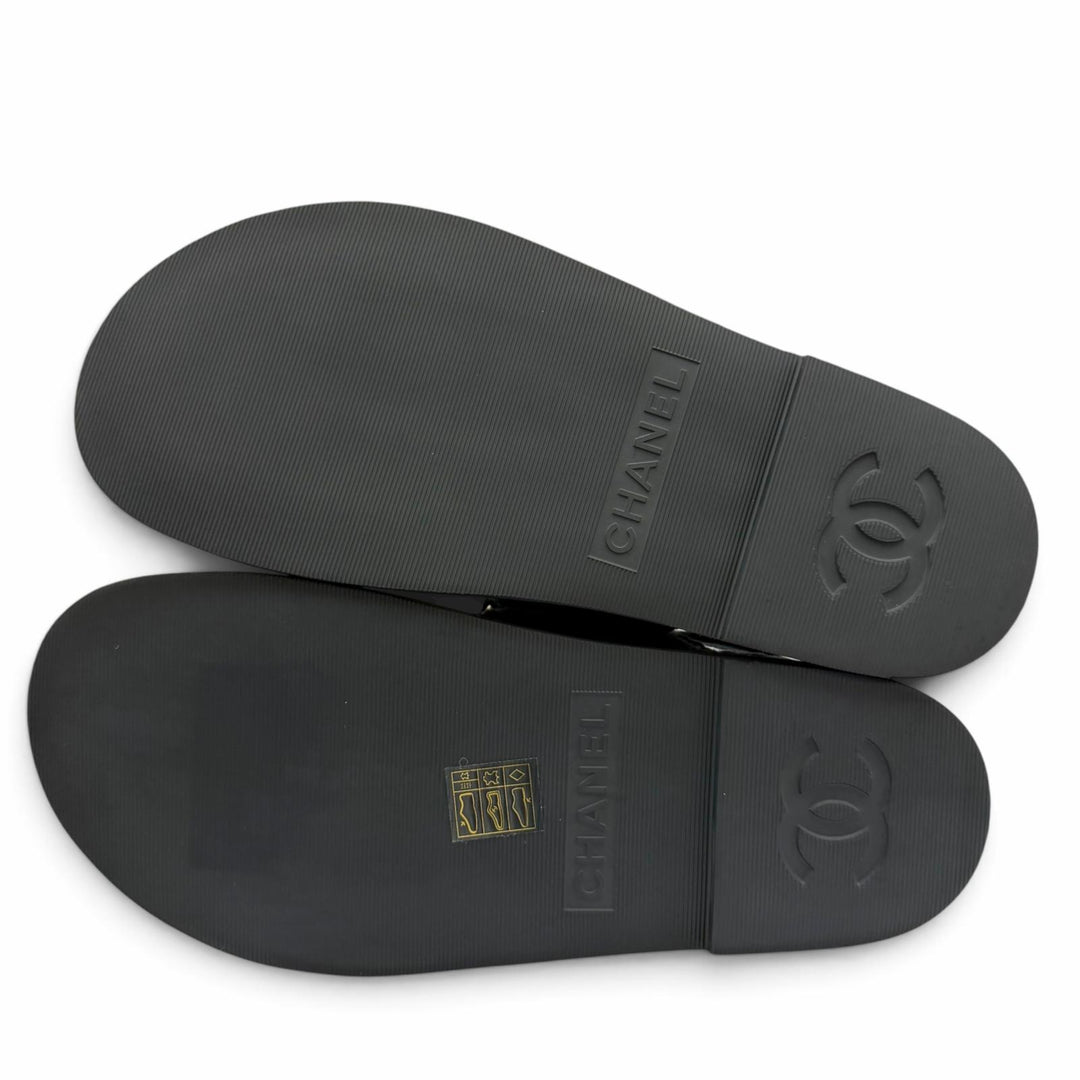 Pristine CHANEL Sandals COCO Mark Velcro Knit black Suede leather 37 G46339
