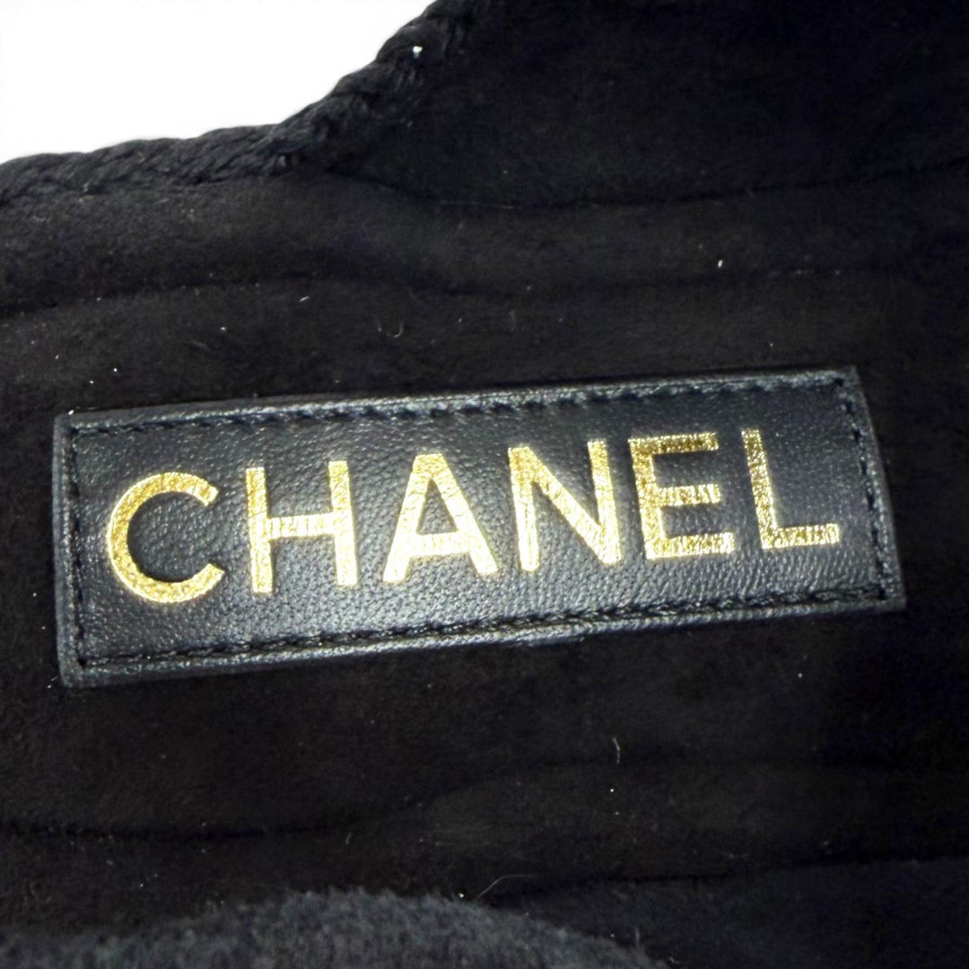 Pristine CHANEL Sandals COCO Mark Velcro Knit black Suede leather 37 G46339