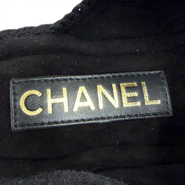 Pristine CHANEL Sandals COCO Mark Velcro Knit black Suede leather 37 G46339