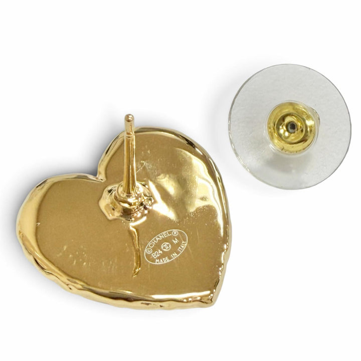 Excellent CHANEL Pierce COCO Mark Heart gold Women B24