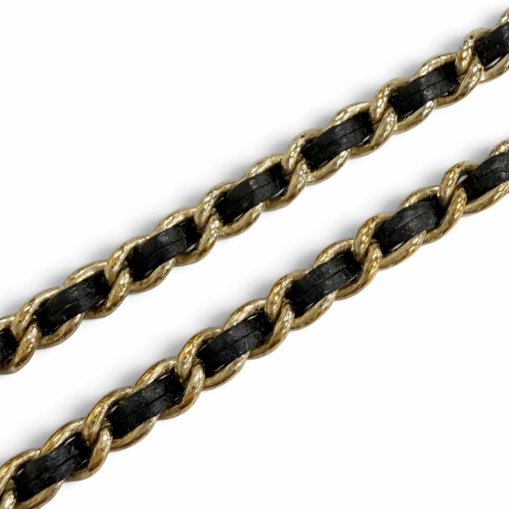 Great CHANEL Necklace COCO Mark Rhinestone Pearl Leather Chain gold Women B20B