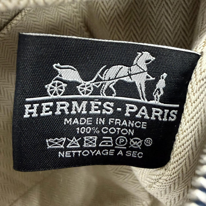 Excellent HERMES Handbag Brid A Black PM Serie Metal H Logo Canvas Pouch Navy