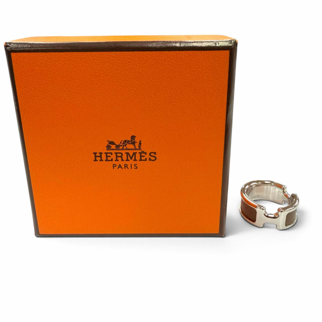 Pristine HERMES ring Olympe PM Ring Accessories Silver Vaugham Leather Women S