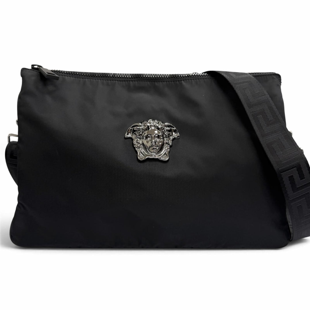 Excellent VERSACE Shoulder Bag 3D Medusa Greca 2WAY black