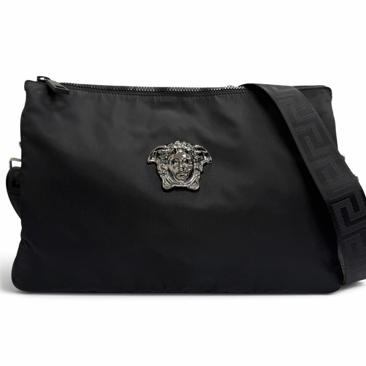 Excellent VERSACE Shoulder Bag 3D Medusa Greca 2WAY black